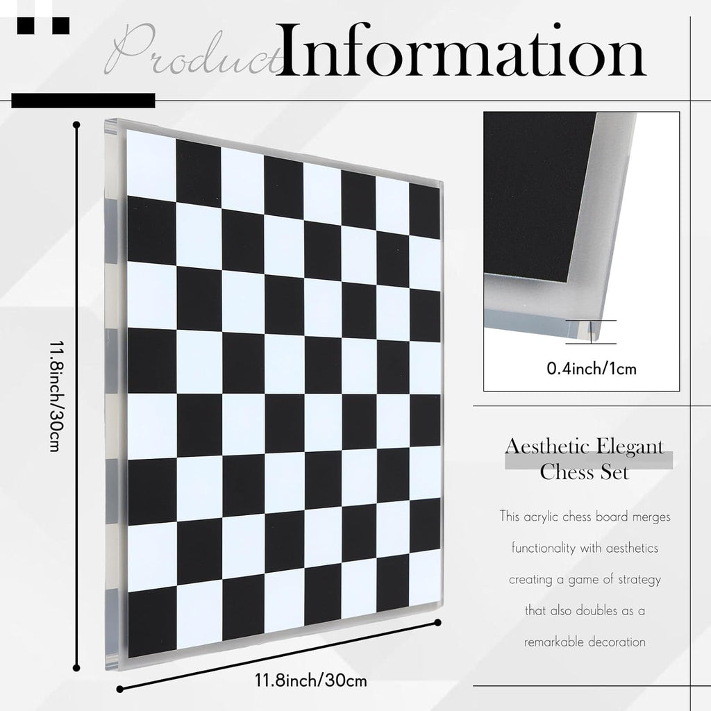 VioraWhite Acrylic Chess Set, 11.8 x 11.8 Inch Large Modern Table Chess Game Board for Adults