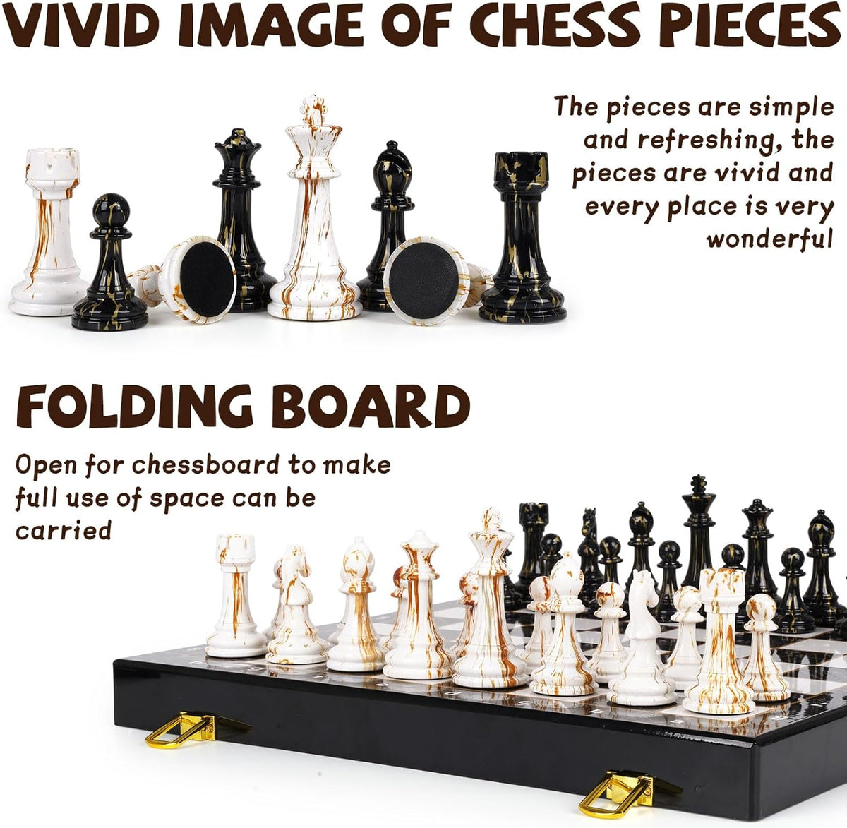 15" Large Chess Set for Adults with Weighted Acrylic Chess Pieces 3.5" King & Portable Folding Marbling Wooden Chess Board Travel Chess Sets Family Board Game Gift – Elegant Classic Chess Game