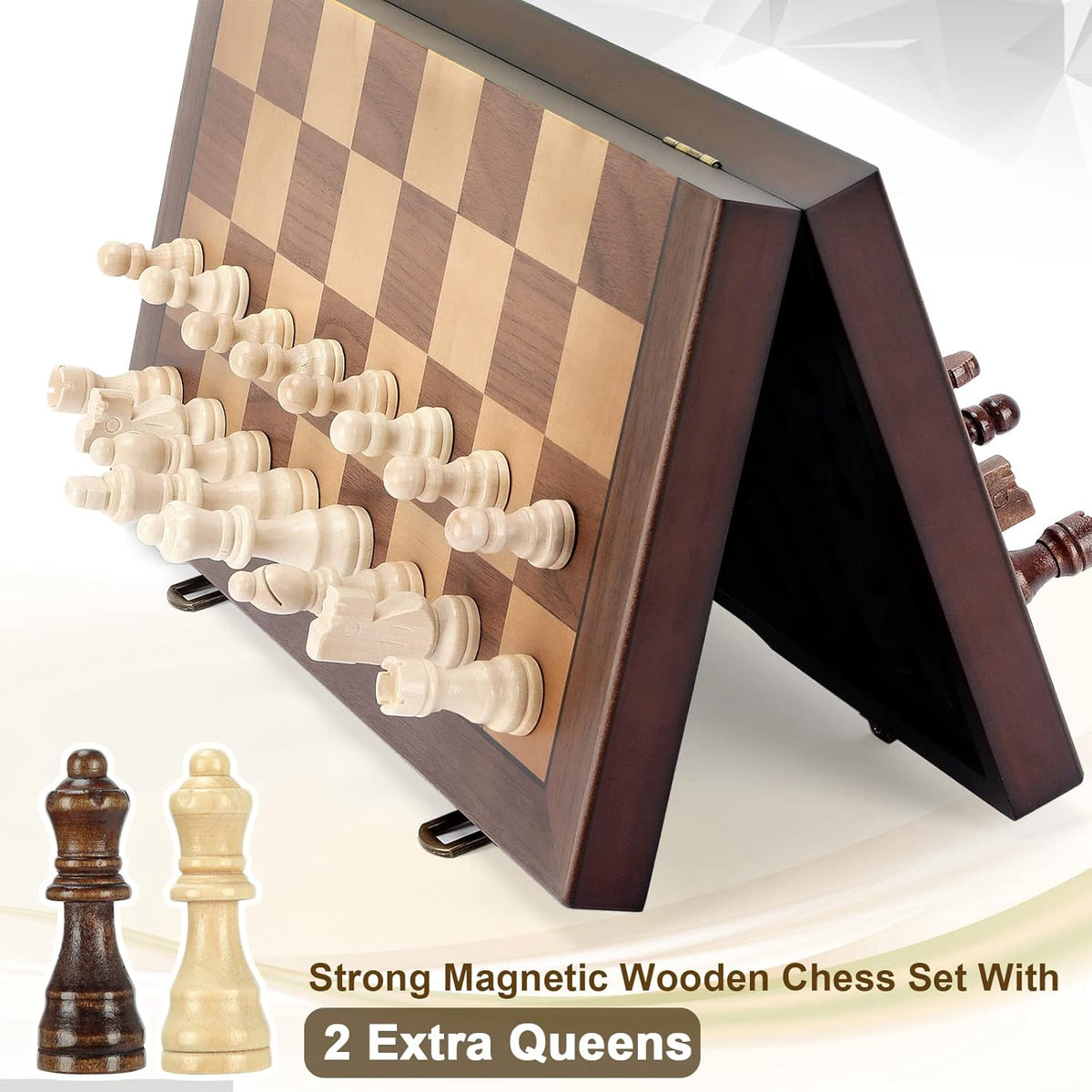 Magnetic Wooden Chess Set for Adults Kids 15'' Chess Board with Handmade Pieces, Folding Portable Travel Unique Chess Sets Game for Tournament Professional Beginner