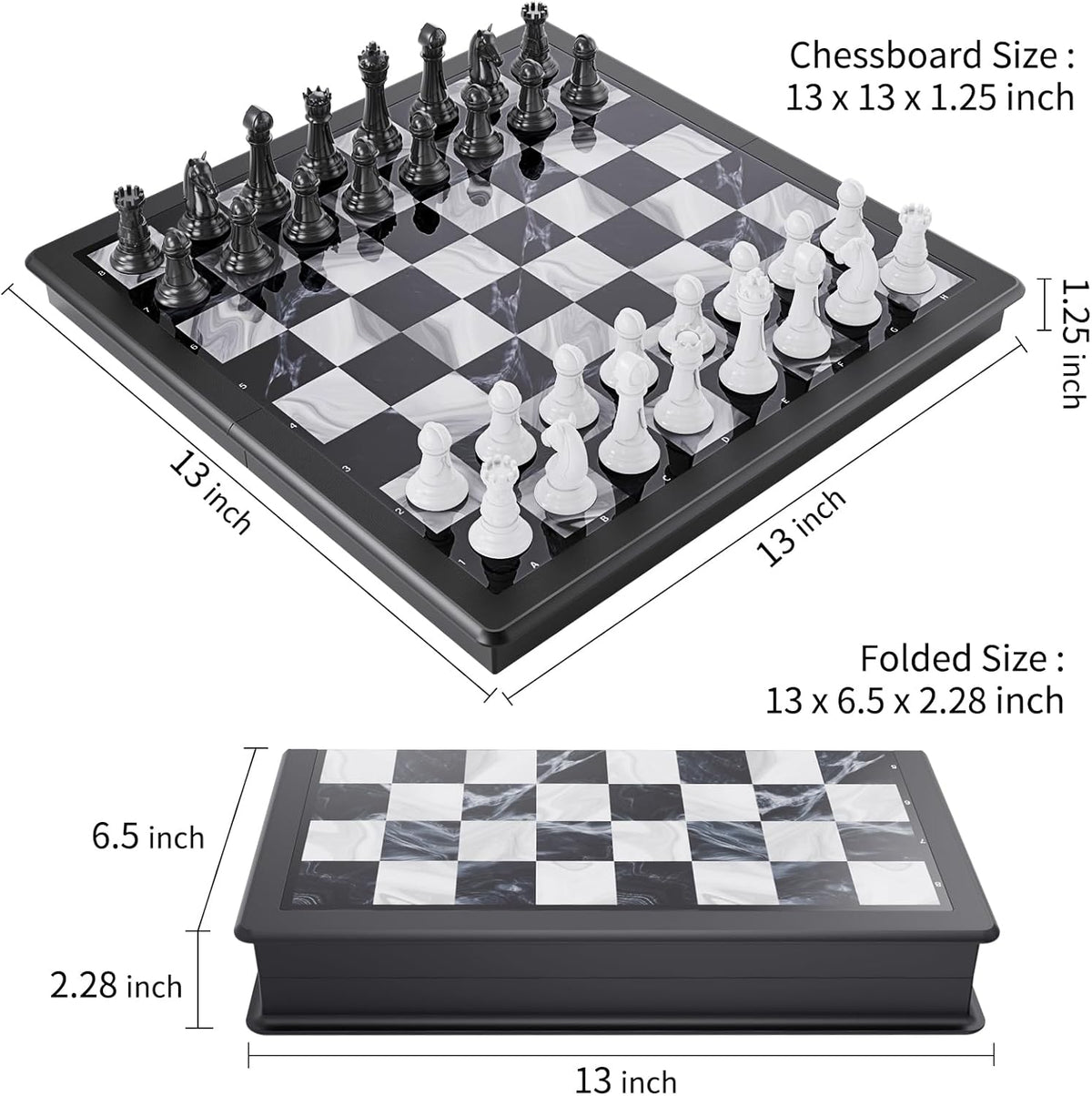 2-in-1 Chess Set and Magnetic Checkers Set - Foldable 13-inch Travel Board Game, Durable Plastic, Puzzle and Strategy Toys for Kids and Adults