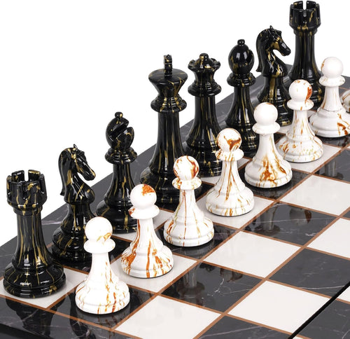 15" Large Chess Set for Adults with Weighted Acrylic Chess Pieces 3.5" King & Portable Folding Marbling Wooden Chess Board Travel Chess Sets Family Board Game Gift – Elegant Classic Chess Game