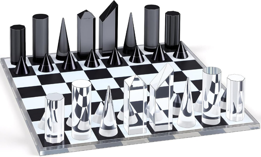 VioraWhite Acrylic Chess Set, 11.8 x 11.8 Inch Large Modern Table Chess Game Board for Adults