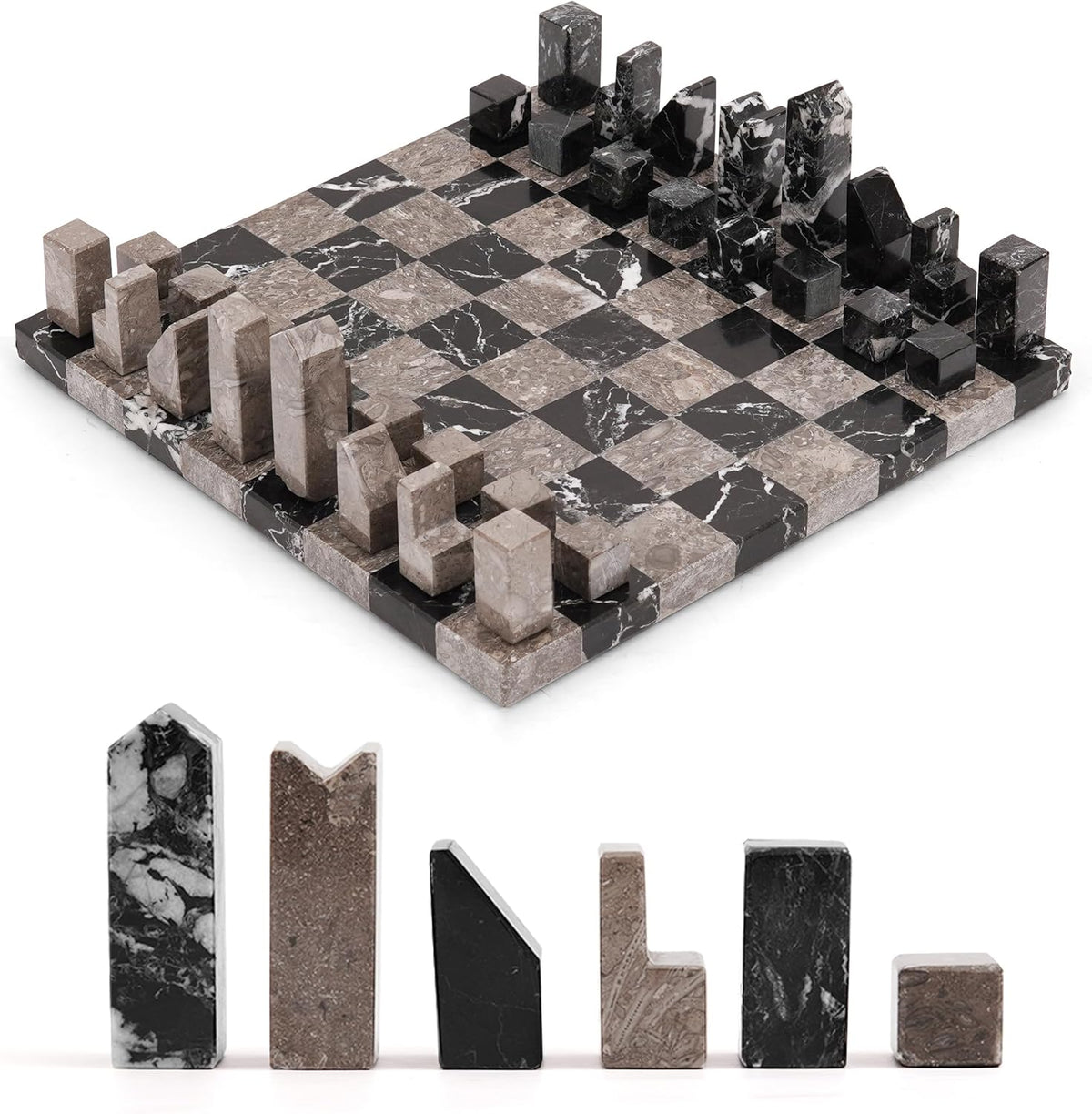 Modern Chess Set – Handcrafted Borderless Marble Chess Board with Minimalist Geometric Pieces, Luxury Decorative Chess Game for Coffee Table, Home Décor & Gifts