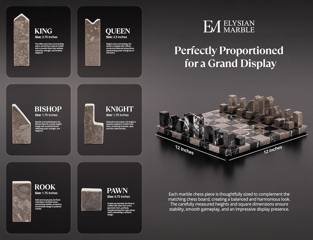 Modern Chess Set – Handcrafted Borderless Marble Chess Board with Minimalist Geometric Pieces, Luxury Decorative Chess Game for Coffee Table, Home Décor & Gifts