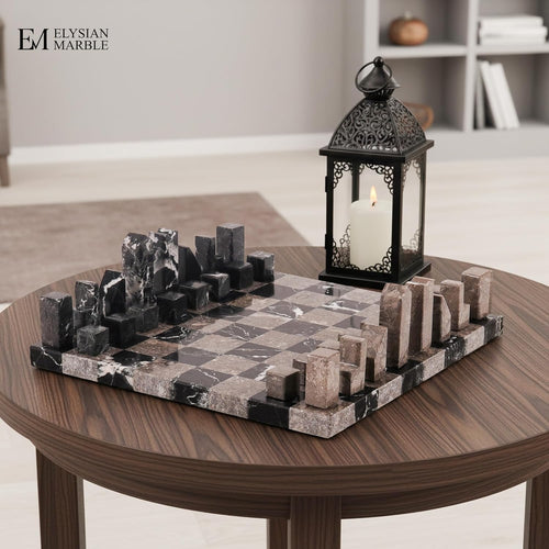 Modern Chess Set – Handcrafted Borderless Marble Chess Board with Minimalist Geometric Pieces, Luxury Decorative Chess Game for Coffee Table, Home Décor & Gifts